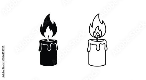 Black and white candles with flames burning Vector