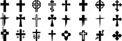 Set of various Christian religious cross symbols silhouette vector illustration isolated on white background