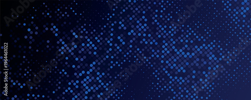 A dark blue background featuring a dense scattering of small bright blue circular particles or dots
