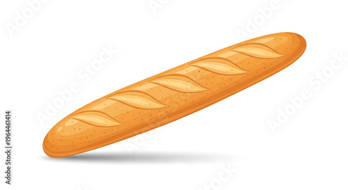 A vector graphic illustration of a freshly baked baguette floating in mid-air