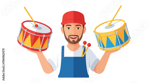 Rhythmic Melody: A joyous figure enthusiastically embraces the art of percussion, holding two drums with focused poise. The image exudes an infectious energy and a love for musical expression.
