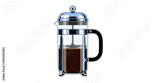 A vector graphic illustration of a French coffee press on a white background