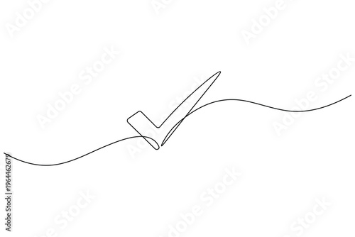 Fotografie Check mark one line drawing of checkmark symbol on white background
