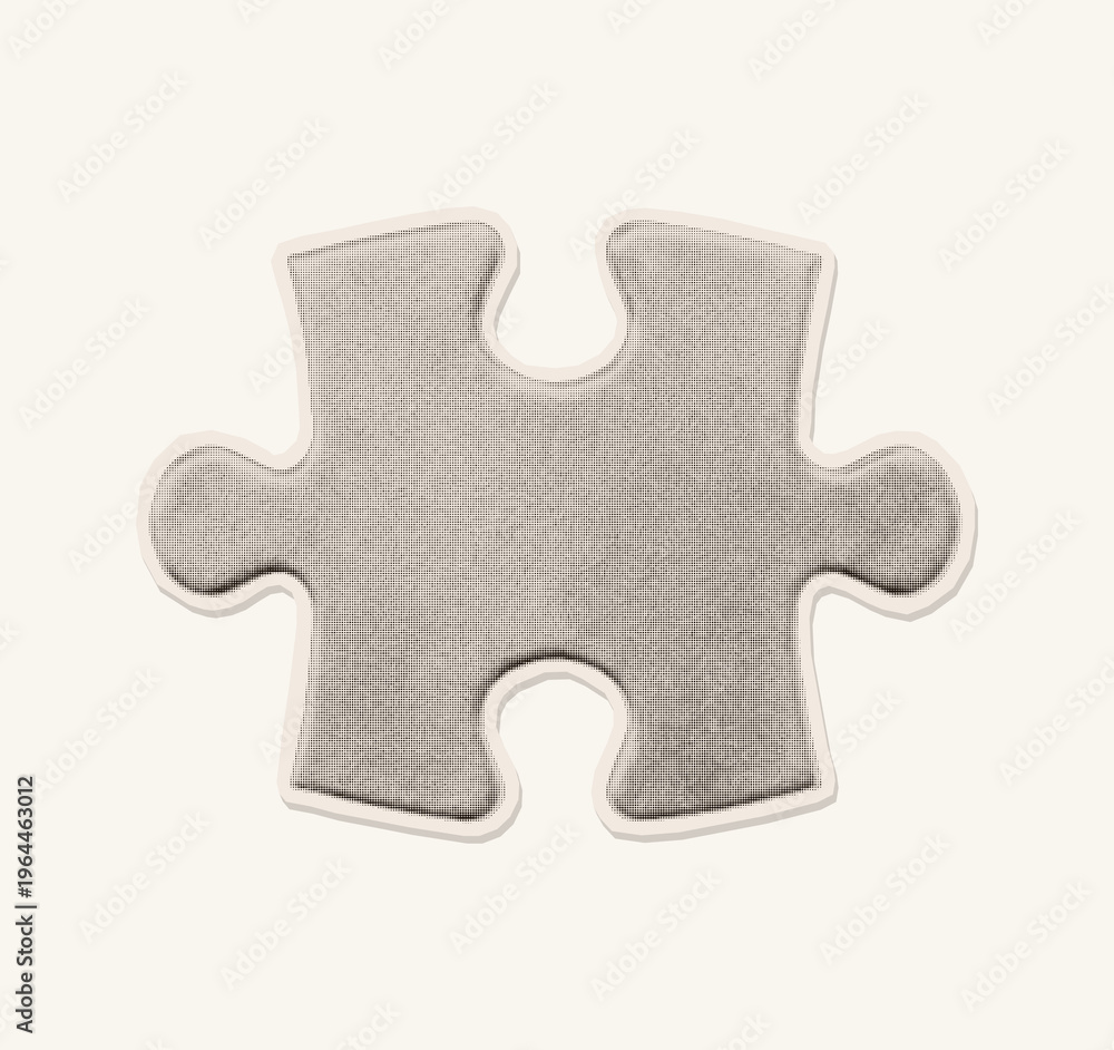 Obraz premium Abstract puzzle piece with halftone texture. Jigsaw element ideal for autism awareness, teamwork, unity, support, problem solving and strategy concepts.