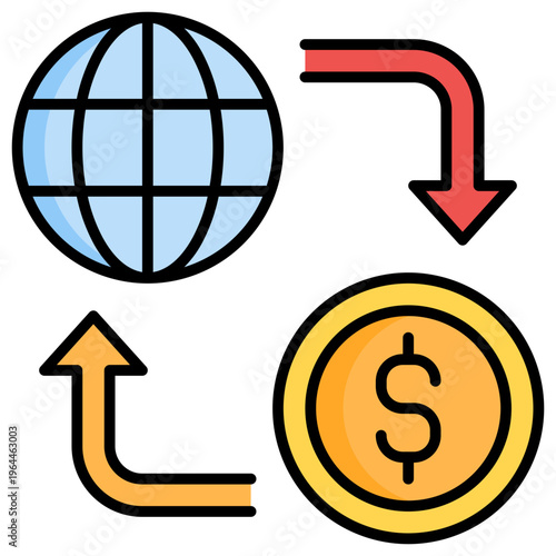 Wire Transfer icon in filled line style, suitable for international finance, banking, transaction concept illustrations