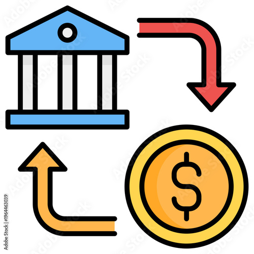 Bank Transfer icon in filled line style, suitable for banking, finance, transaction concept illustrations