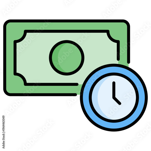Pay Later icon in filled line style, suitable for fintech, credit service, e-commerce concept illustrations
