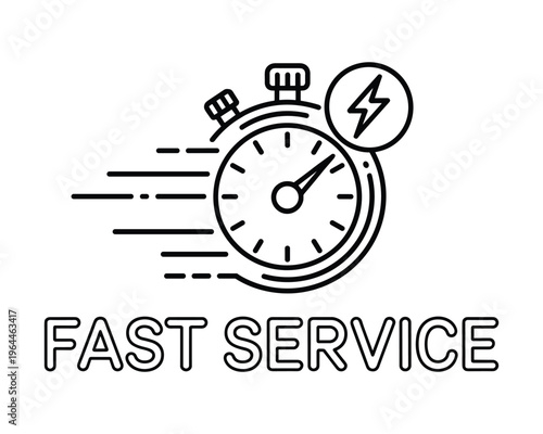 Speedy stopwatch icon with lightning bolt and fast service text signifying quick delivery and efficiency