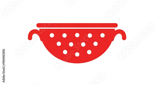 A vibrant red colander icon with holes and handles on a clean white background