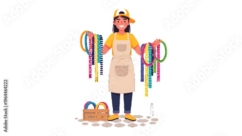 Ring Toss Game: A vendor stands proudly, displaying colorful rings for a fun ring toss game, inviting participants to test their skill and aim.