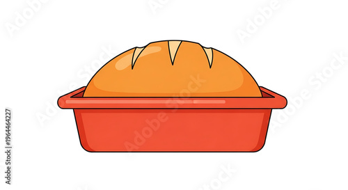 A vibrant illustration of a loaf of bread in a red baking dish, perfect for culinary or baking concepts