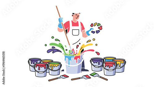 Artistic Expression: A skilled painter is immersed in a vibrant creative process, skillfully mixing colors to bring an artwork to life.