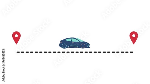 Car navigation journey with location pins on a white background