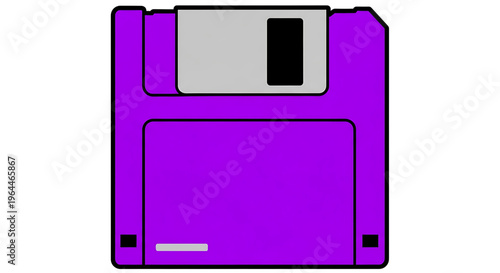 A vibrant purple floppy disk icon on a clean white background, symbolizing retro technology and data storage.