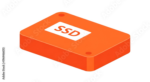A vibrant orange vector graphic illustration of a solid state drive SSD icon
