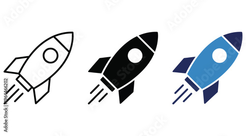 Rocket icon launching upward. Startup launch and business growth symbol for innovation, project development, acceleration, strategy, marketing and successful progress.
