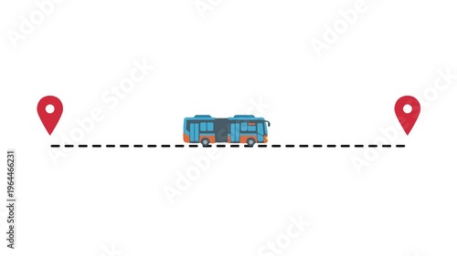 Bus travel animation with location pins and route