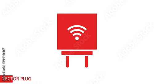 A red vector graphic icon of a WiFi router plug on a white background