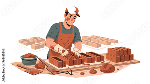 Bricklayer Craftsmanship: A skilled bricklayer meticulously crafts bricks, showcasing the traditional art of construction and dedication to building.