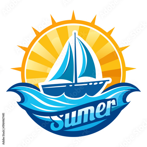 summer vacation logo with sailboat and sun