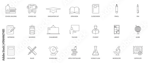 Academic Knowledge and Science Thin Line Outline Icon Set Editable Stroke Vector Collection Featuring School University Study Brain and Learning Concepts for Web Mobile Apps and Marketing Materials.