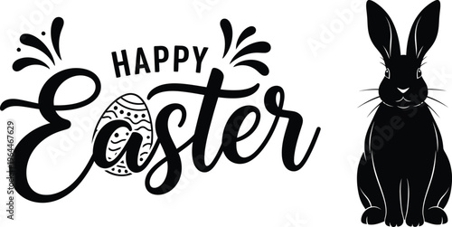 Happy easter day greeting with easter bunny and egg