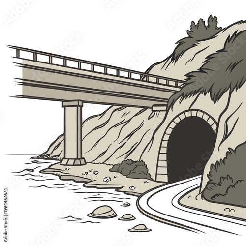Bridge and Tunnel on a Cliffside by the Sea road