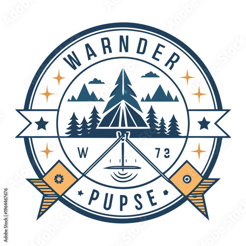 Vintage Wanderer and Pups Compass Emblem for Outdoor Adventure and Hiking Branding