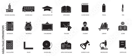 Education Filled Icon Collection Editable Stroke Vector Set Featuring Knowledge College Task List Training Idea Teacher Graduation Institute Ruler Telescope Elements for Web Mobile Apps.