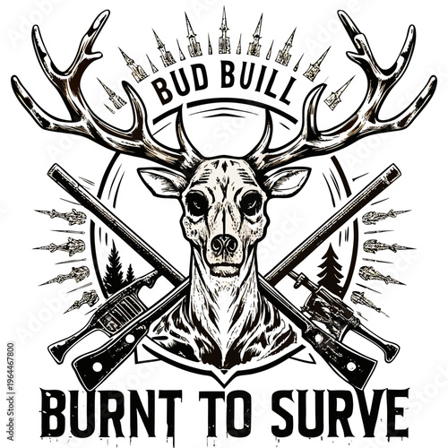 Vintage Deer Skull with Antlers and Axe Logo for Survival or Outdoor Branding Design