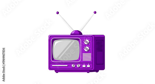 A vibrant purple vintage television set with antennae on a clean white background, symbolizing retro technology and nostalgia.