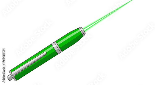A green laser pointer with a sleek design and silver accents emitting a bright beam of light