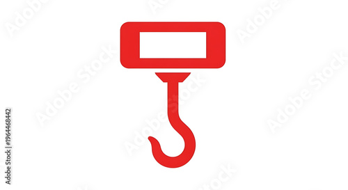A red hook icon with a rectangular label for tagging or identification purposes
