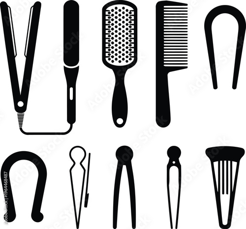 Hairstyling and beauty tools silhouette.
