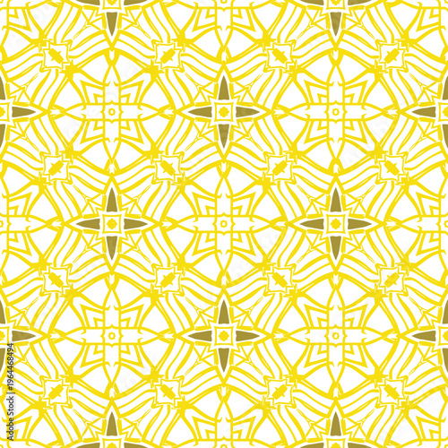 Intricate Yellow Geometric Pattern on White Background - Repeating Motif