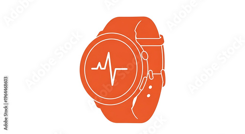 A modern orange smartwatch with a heart rate monitor icon on its face, symbolizing fitness and health tracking.