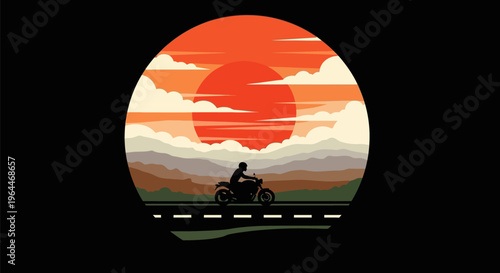 Silhouette of a lone motorcyclist riding on an open road.
