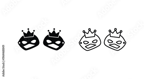 Crown king face icon set Vector