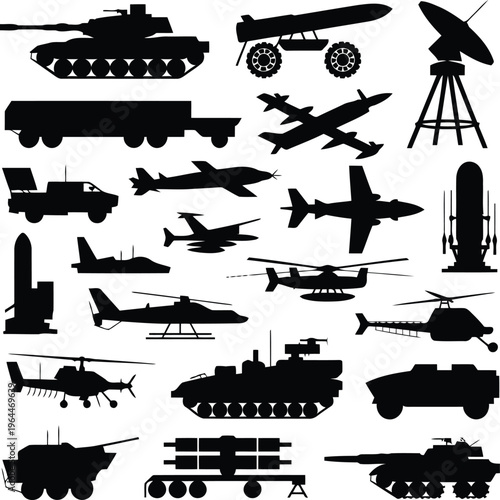 Military vehicles and aircraft silhouette