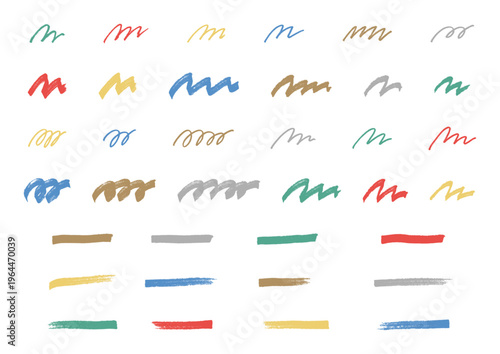 様々な太さのペンで書いた明るい色合いの手描きのあしらいセット