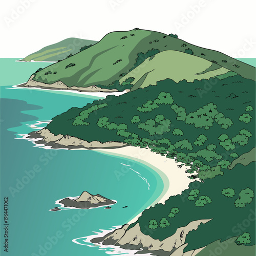 Aerial view of green coastline beach trees
