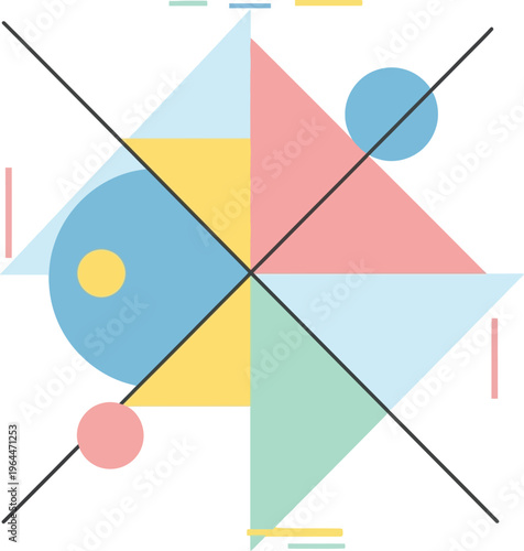 Abstract geometric composition with pastel shapes and lines