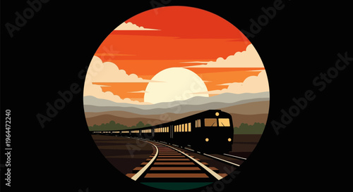 Train journey at sunset, a scenic railway adventure.