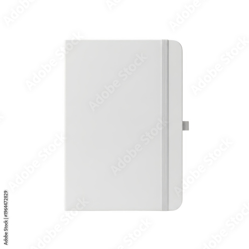 Minimalist grey notebook with elastic closure resting on a flat surface