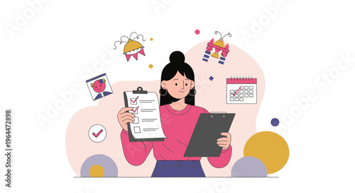 Woman checking a to-do list and managing tasks.