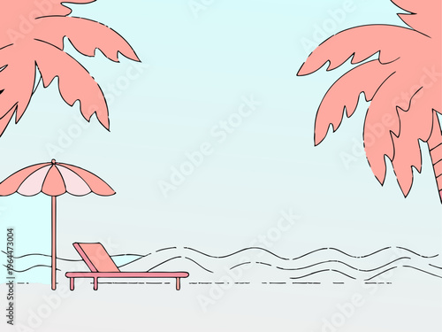 Beach Relax Sunbed and Umbrella Vector Illustration