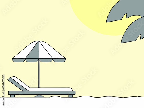 Beach Relax Sunbed and Umbrella Vector Illustration