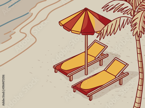 Beach Relax Sunbed and Umbrella Vector Illustration