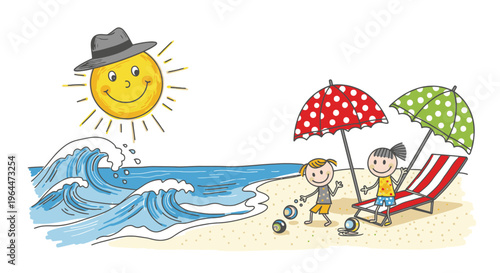 Children Playing on Sunny Beach Vacation 3.