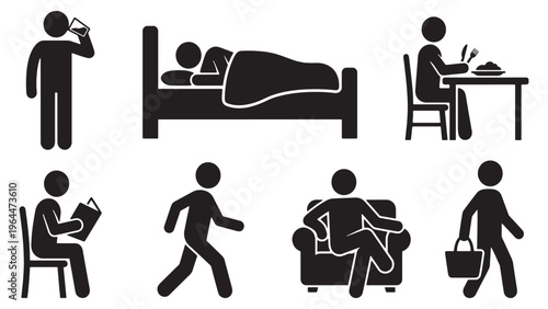 Daily Routine and Human Activities Pictogram Icon Set Solid Style.